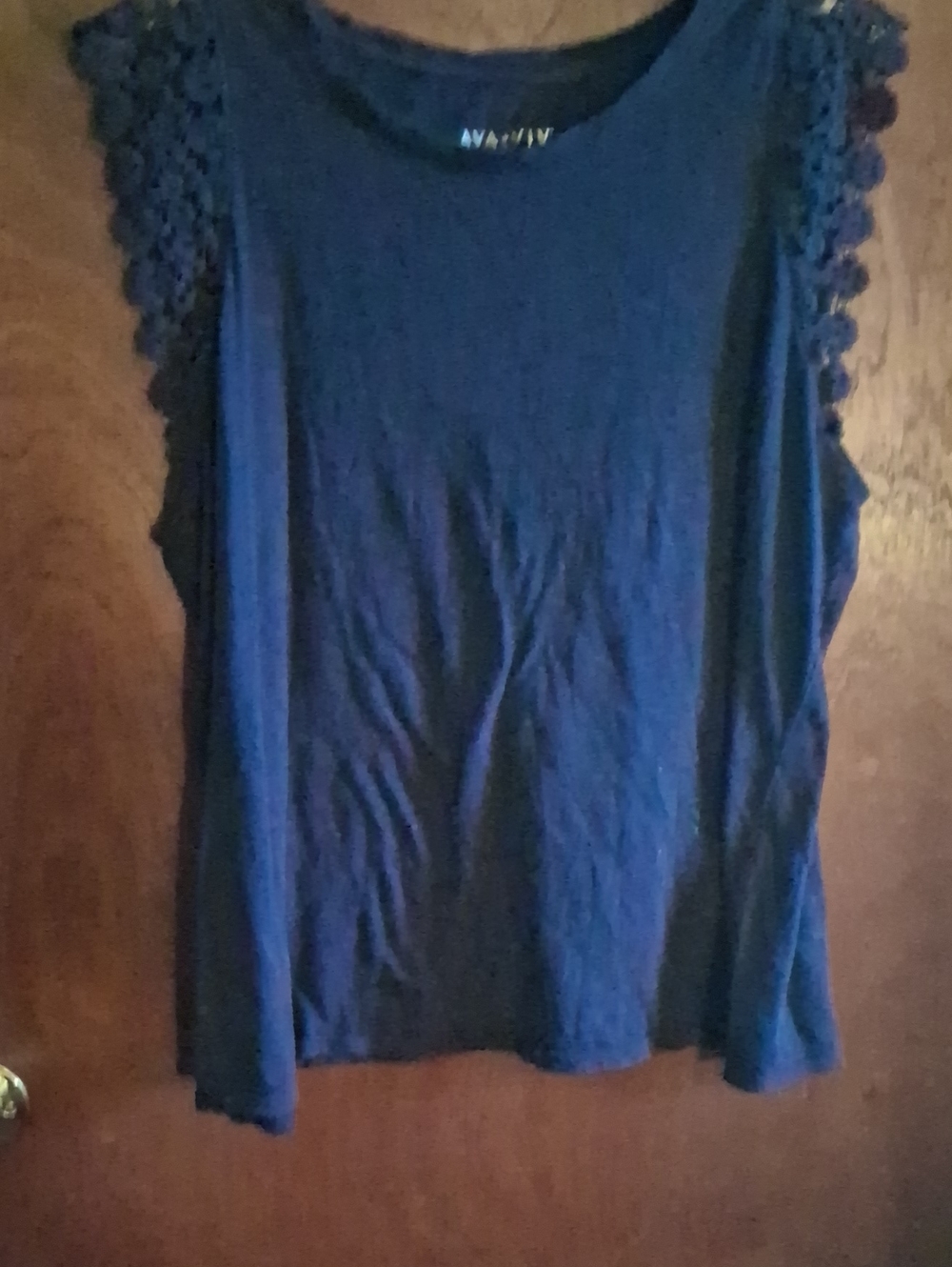 Ava & Viv Crochet-Shoulder Navy Tank Top